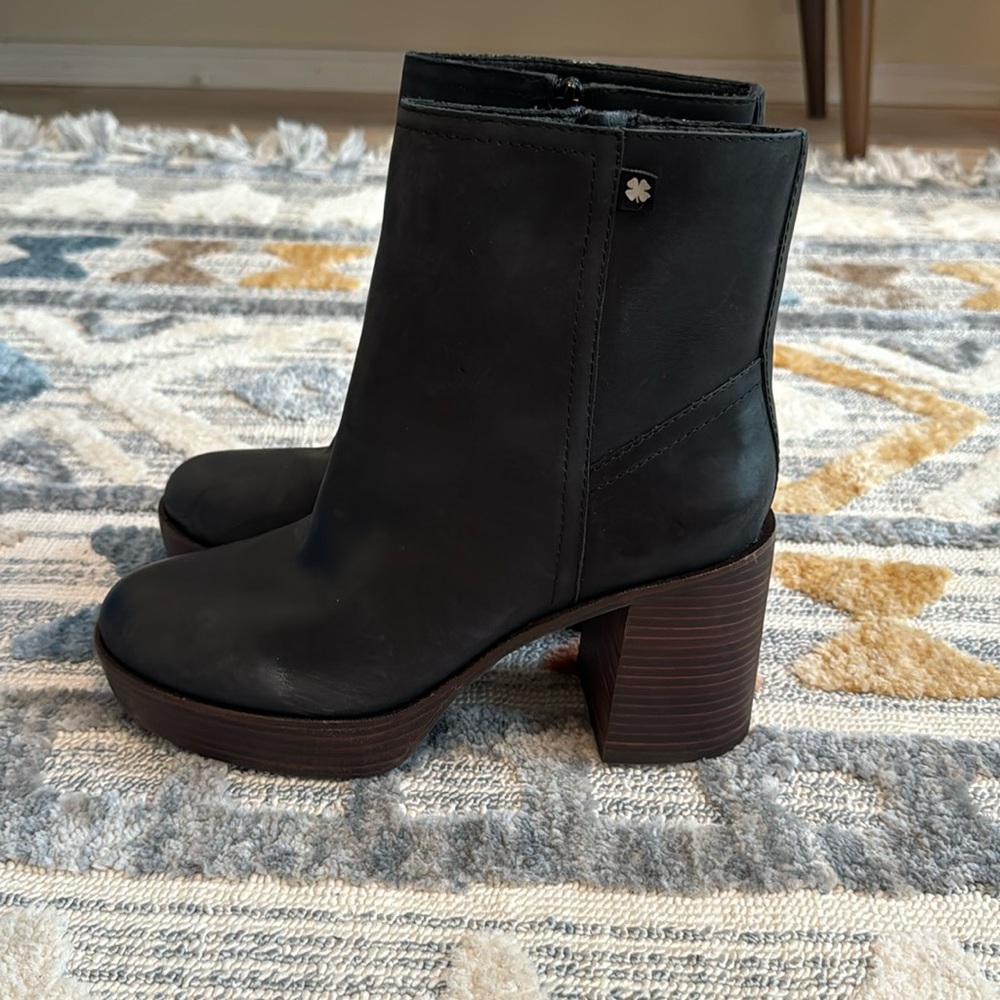 Lucky Brand Oxina Platform Ankle Booties Black Leather Block Heel Size 8